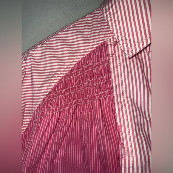 We The Free Pink Stripe Cotton Collar Button Up Smocking Small - Picture 4 of 7